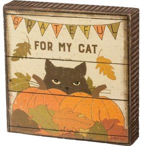 Primitives by Kathy Greatful For My Cat Wood Sign Free Stand or Hang Gift